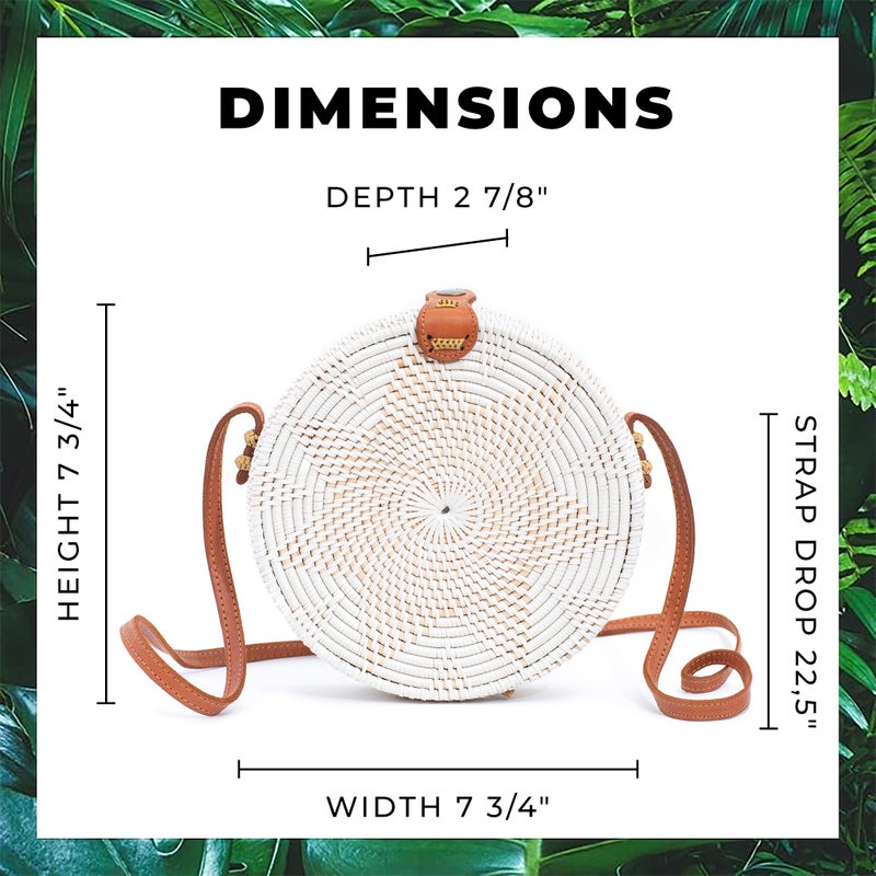 Novum Crafts Round Rattan Bag for Women - Handmade Rattan Straw Bags - Wicker Purse - Boho Bag - White Round Rattan Crossbody Beach Bags - Image 4